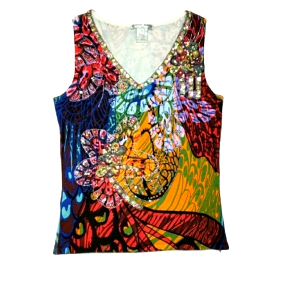 Alberto Makali Tops - Alberto Makali Beaded Sleeveless Top Women's Size Small